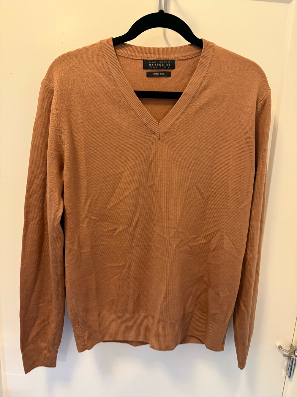 V-Neck Merino Wool Sweater in Tan Camel medium